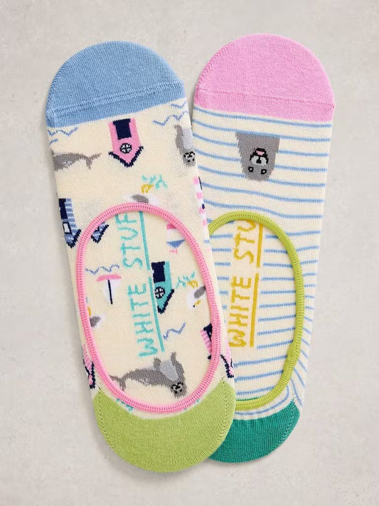 White Stuff 2 Pack Beach Seal No Show Socks in Natural Multi
