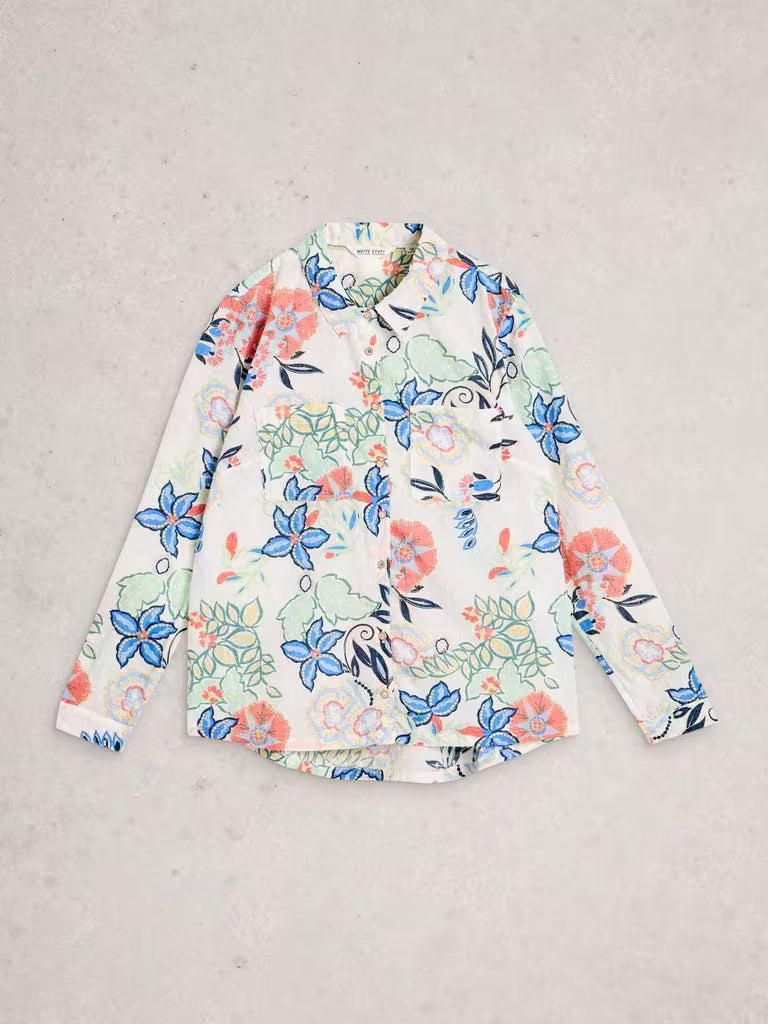 White Stuff Organic Cotton Print Shirt in Ivory Multi