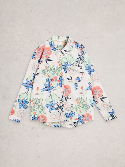 White Stuff Organic Cotton Print Shirt in Ivory Multi