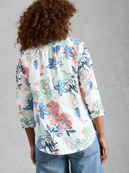White Stuff Organic Cotton Print Shirt in Ivory Multi