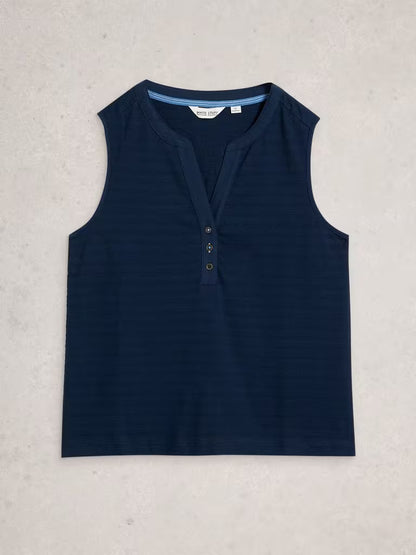 White Stuff Nora Texture Notch Vest in Dark Navy