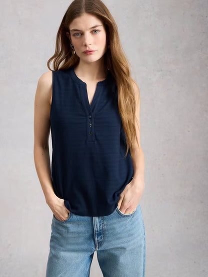 White Stuff Nora Texture Notch Vest in Dark Navy