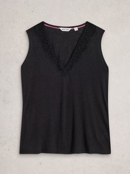 White Stuff Ellie V Neck Lace Vest in Pure Black