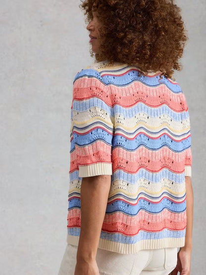 White Stuff Isabella Wavy Cardi in Ivory Multi