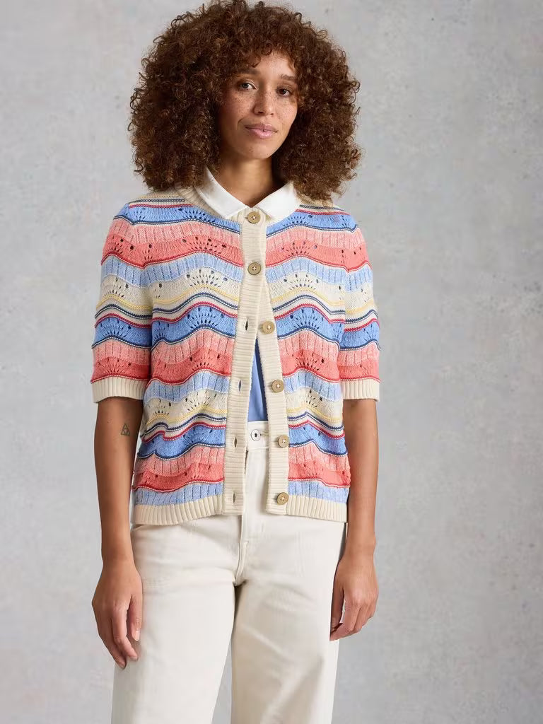 White Stuff Isabella Wavy Cardi in Ivory Multi