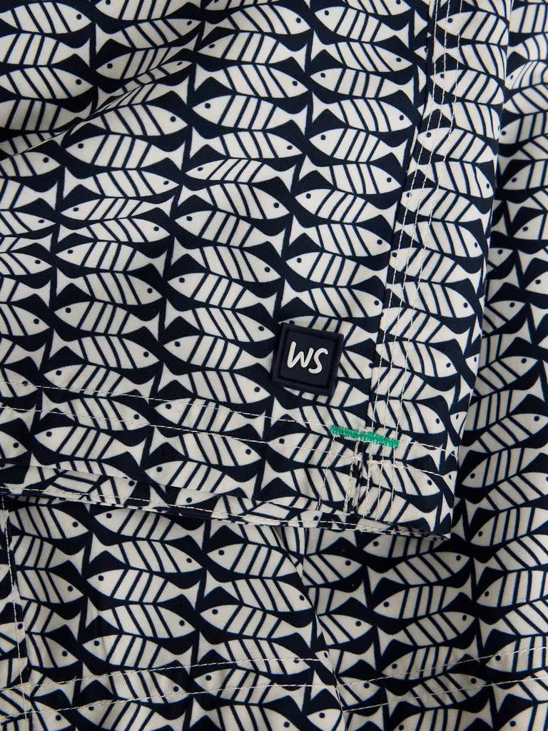 White Stuff Ventnor Geo Fish Swim Shorts in Navy Print