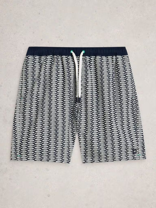 White Stuff Ventnor Geo Fish Swim Shorts in Navy Print
