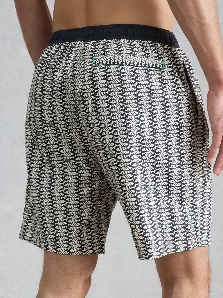 White Stuff Ventnor Geo Fish Swim Shorts in Navy Print