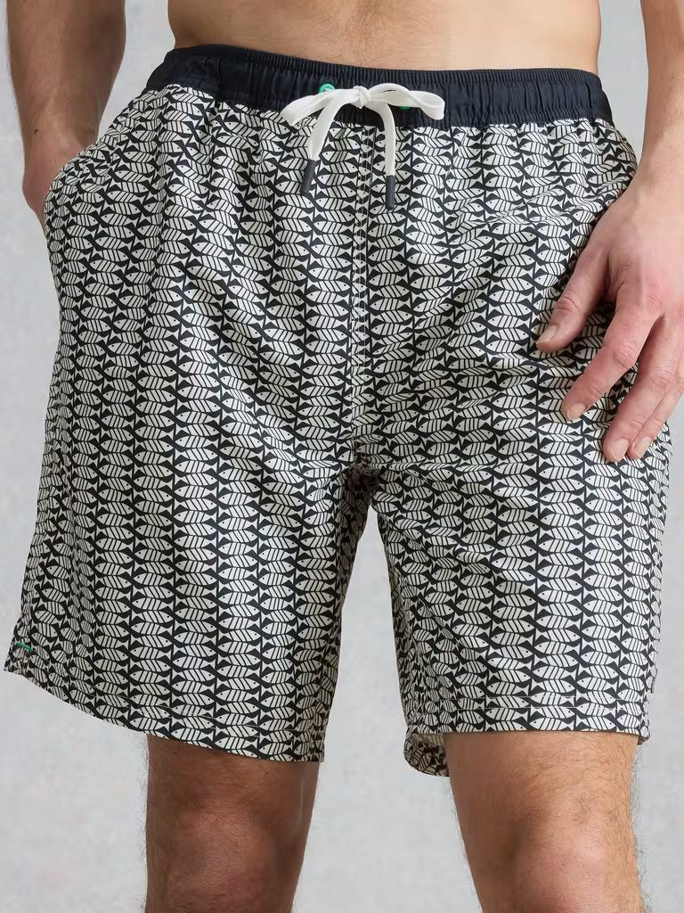 White Stuff Ventnor Geo Fish Swim Shorts in Navy Print