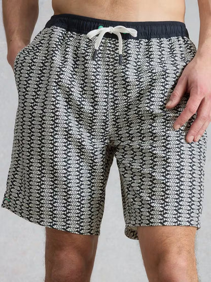 White Stuff Ventnor Geo Fish Swim Shorts in Navy Print