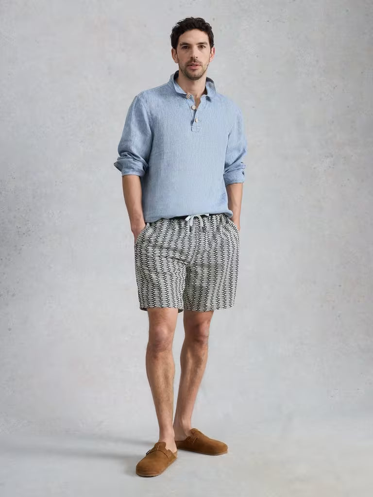 White Stuff Ventnor Geo Fish Swim Shorts in Navy Print