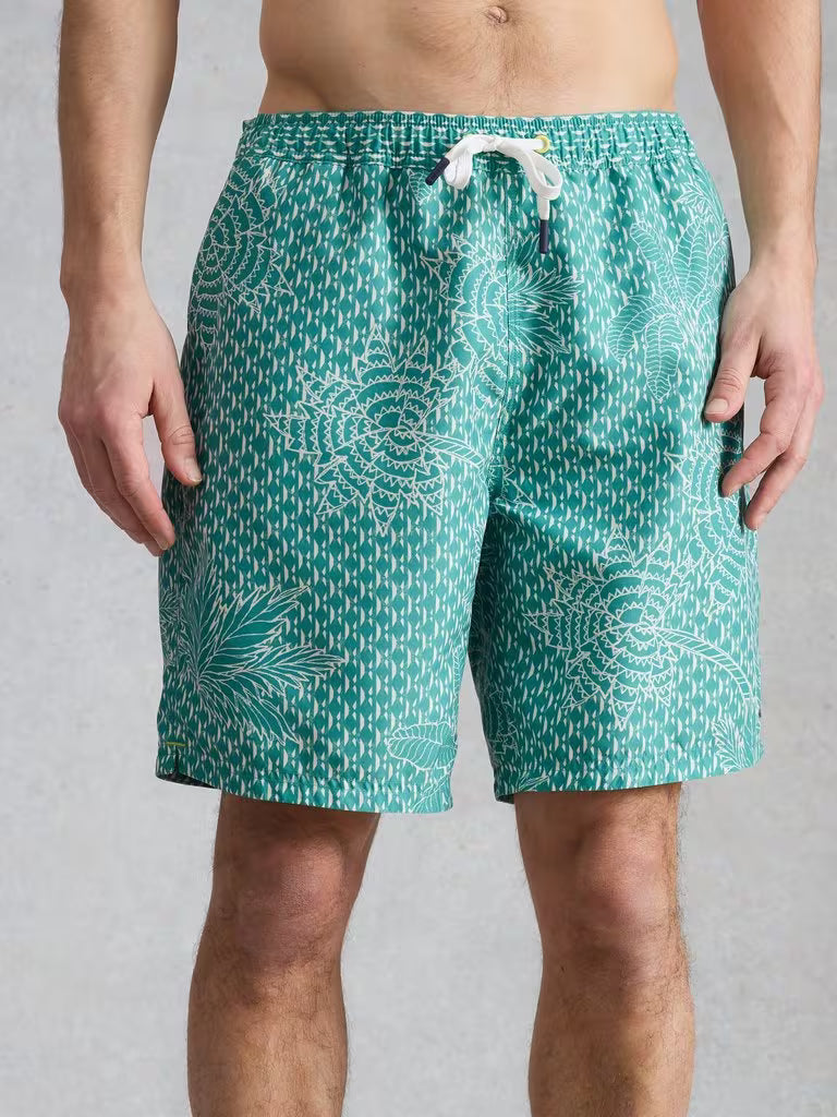 White Stuff Ventnor Palm Geo Swim Shorts in Green Print