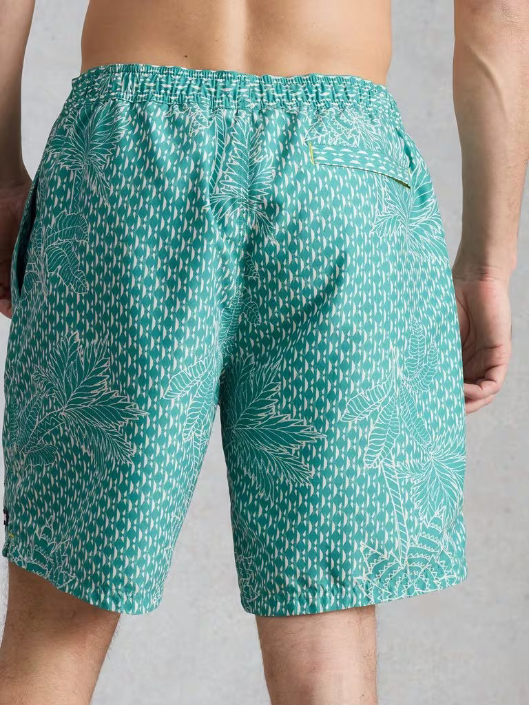White Stuff Ventnor Palm Geo Swim Shorts in Green Print