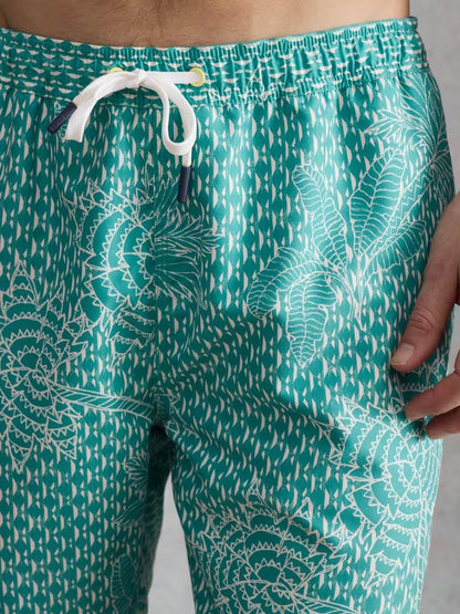White Stuff Ventnor Palm Geo Swim Shorts in Green Print