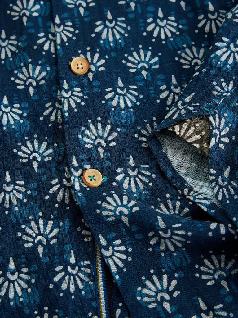 White Stuff Finsbury Batik Print Shirt in Navy Print