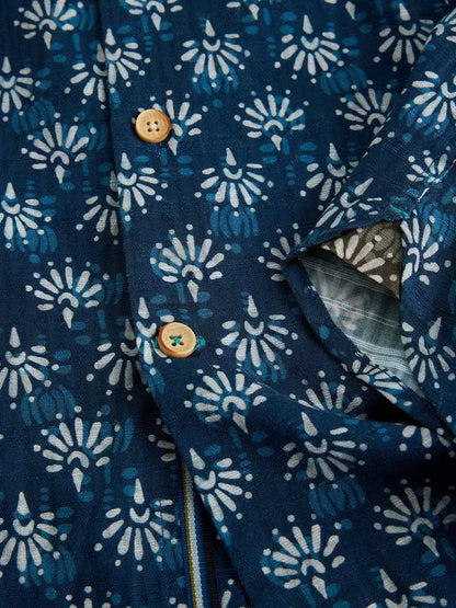 White Stuff Finsbury Batik Print Shirt in Navy Print