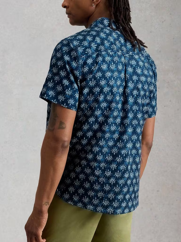 White Stuff Finsbury Batik Print Shirt in Navy Print