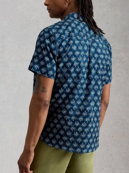 White Stuff Finsbury Batik Print Shirt in Navy Print