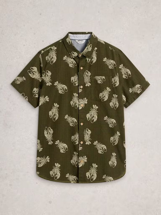 White Stuff Finsbury Shrimp Print Shirt in Green Print