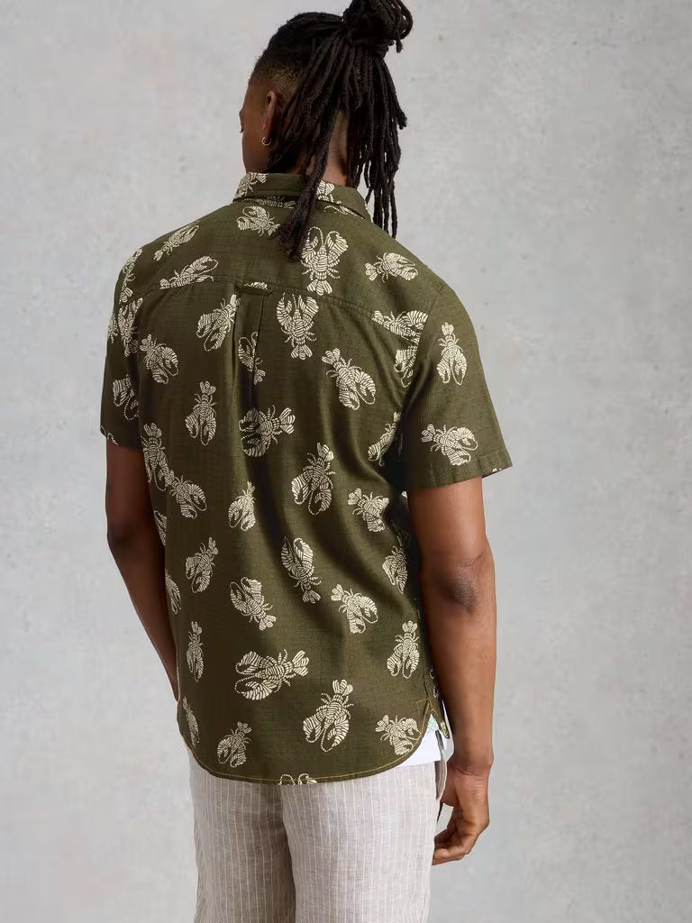 White Stuff Finsbury Shrimp Print Shirt in Green Print