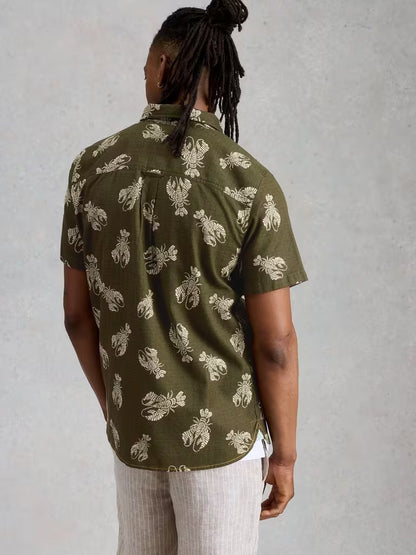 White Stuff Finsbury Shrimp Print Shirt in Green Print