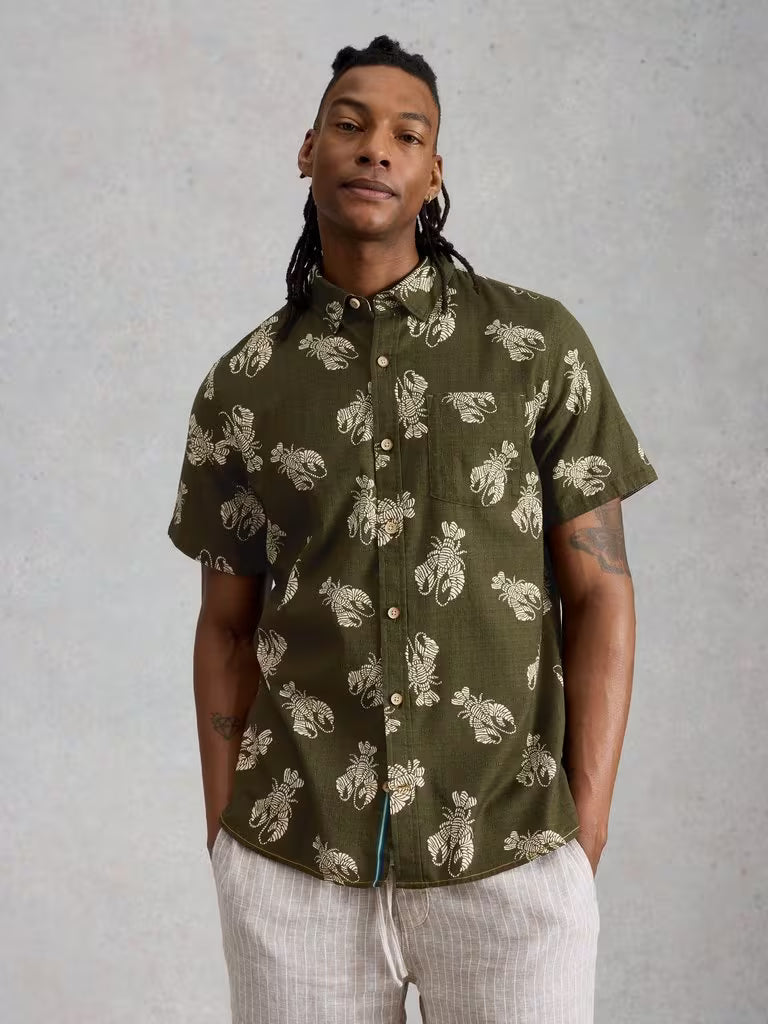 White Stuff Finsbury Shrimp Print Shirt in Green Print