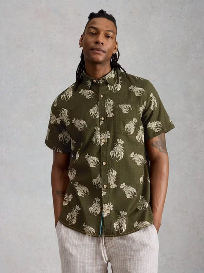 White Stuff Finsbury Shrimp Print Shirt in Green Print