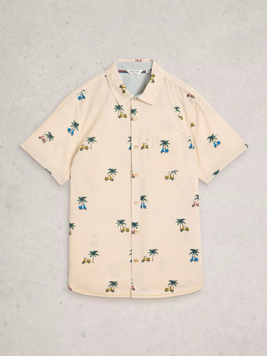 White Stuff Finsbury Moped Print Shirt in Natural Print