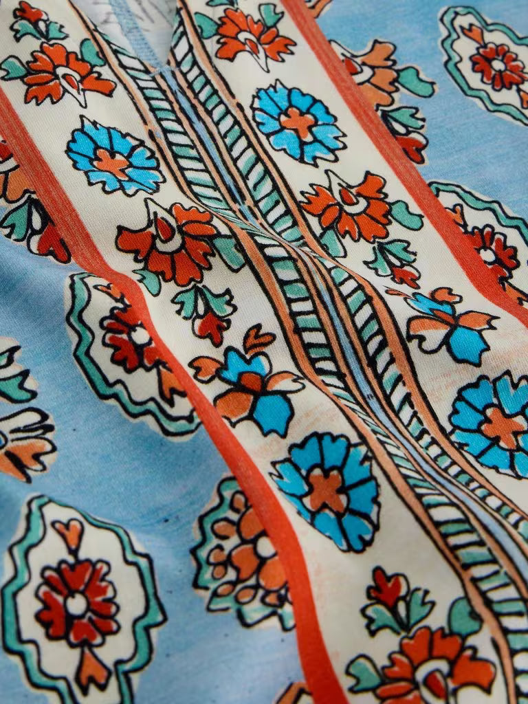 White Stuff Nelly Print Notch Neck Tee in Blue Print