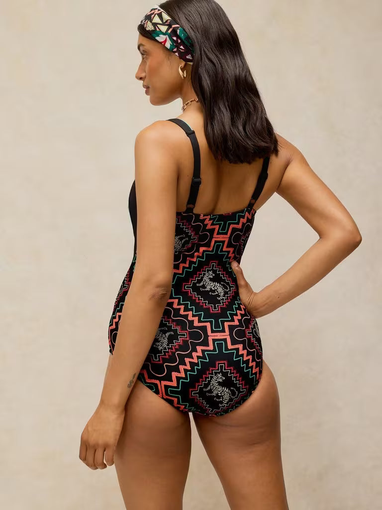 White Stuff Splash Control Swimsuit in Black Print