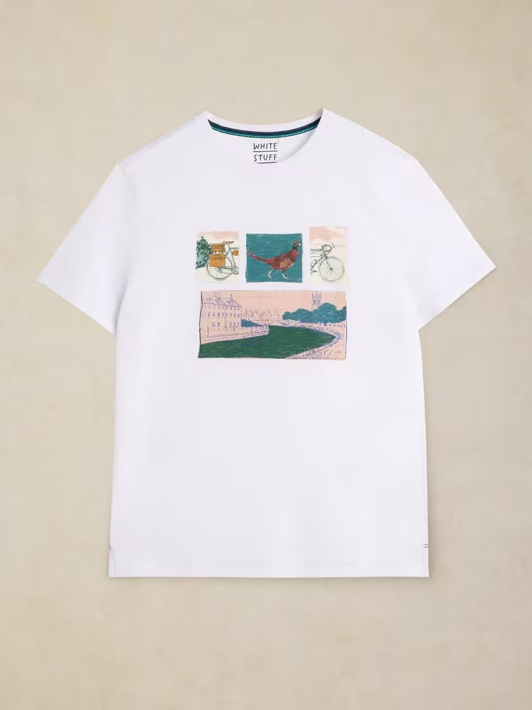 White Stuff Abersoch Graphic Tee in White Print