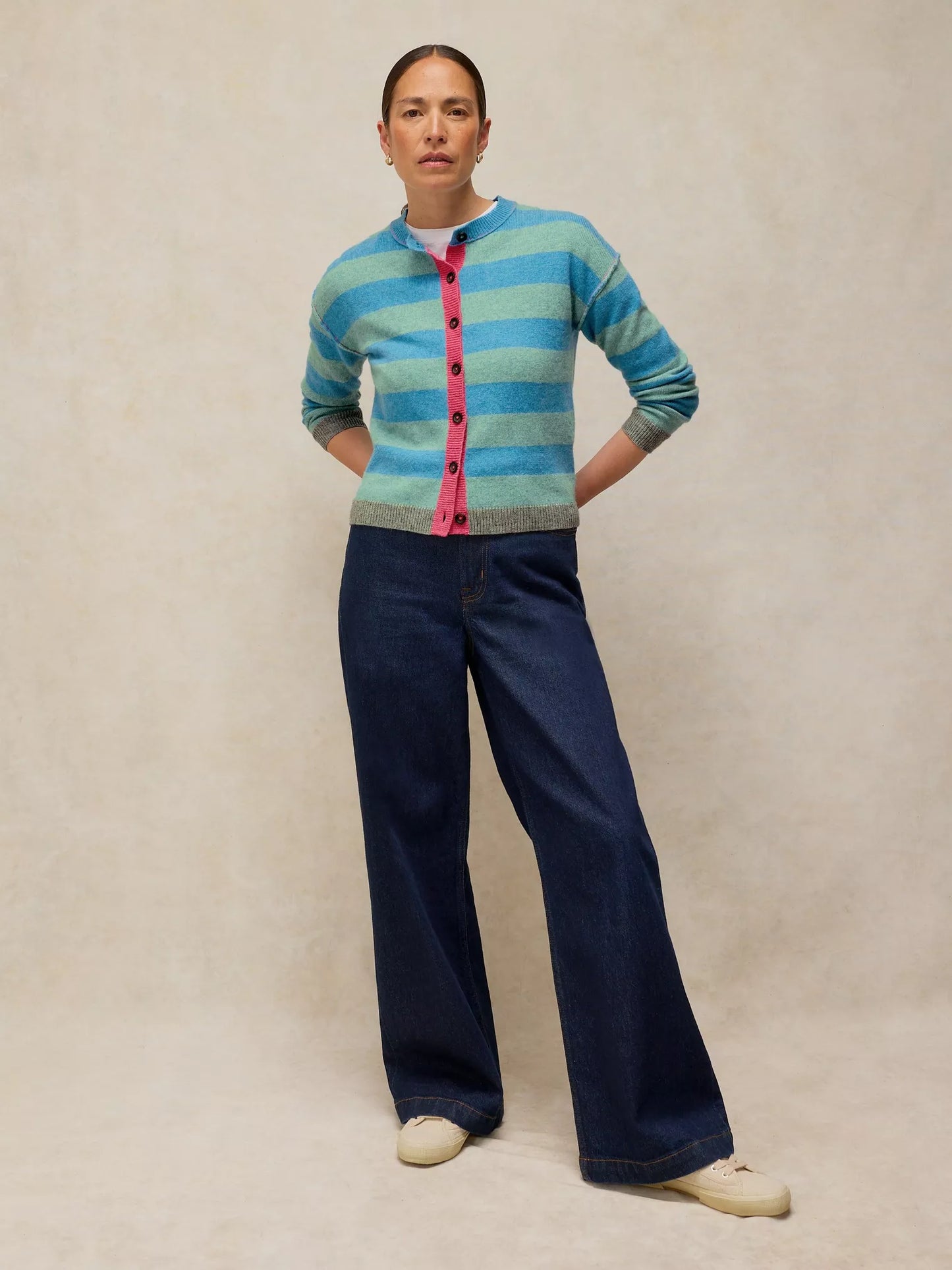 White Stuff Sansa Stripe Cardi in Blue Multi