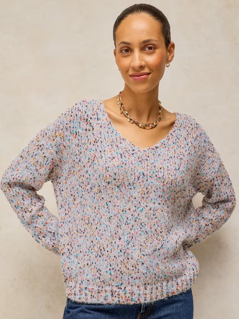 White Stuff Texture V Neck Jumper in Light Natural