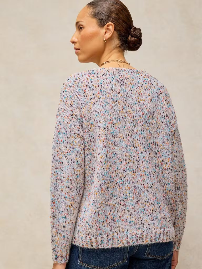 White Stuff Texture V Neck Jumper in Light Natural