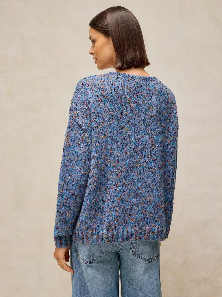White Stuff Texture V Neck Jumper in Mid Blue