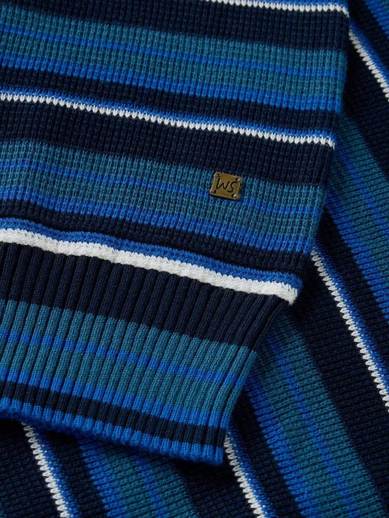 White Stuff Attadale Stripe Crew Neck Jumper in Blue Multi