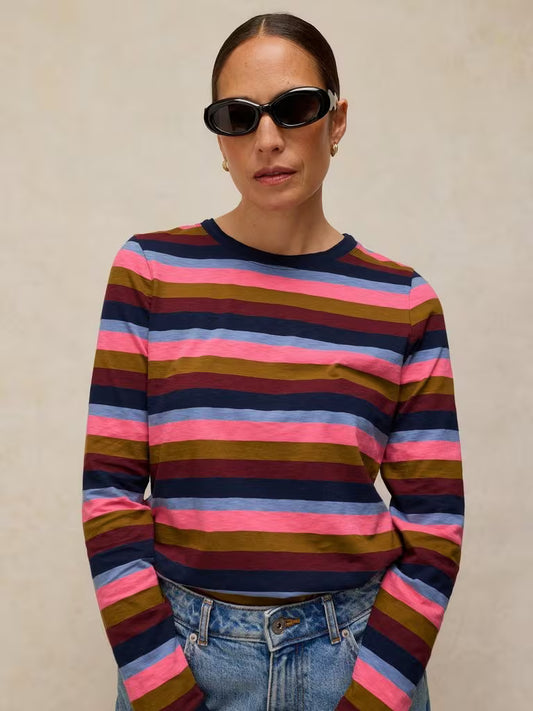 White Stuff Clara Stripe Stripe Long Sleeved Tee in Pink Multi