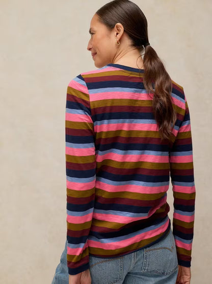 White Stuff Clara Stripe Stripe Long Sleeved Tee in Pink Multi