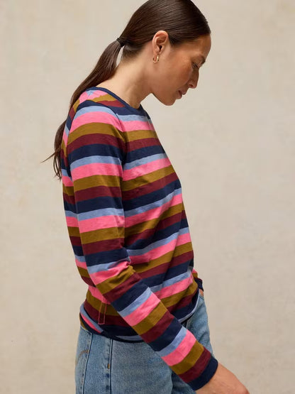 White Stuff Clara Stripe Stripe Long Sleeved Tee in Pink Multi