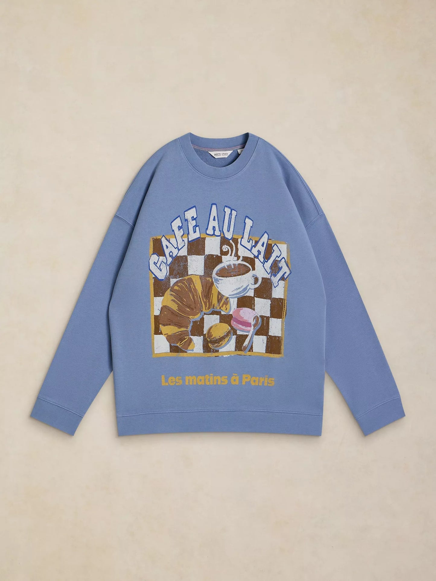 White Stuff Cleo Longline Graphic Sweat in Blue Print