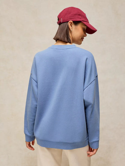White Stuff Cleo Longline Graphic Sweat in Blue Print