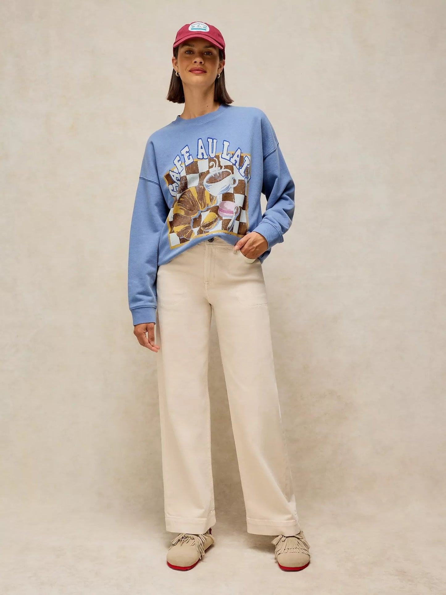 White Stuff Cleo Longline Graphic Sweat in Blue Print