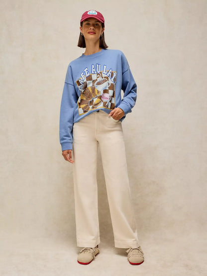 White Stuff Cleo Longline Graphic Sweat in Blue Print