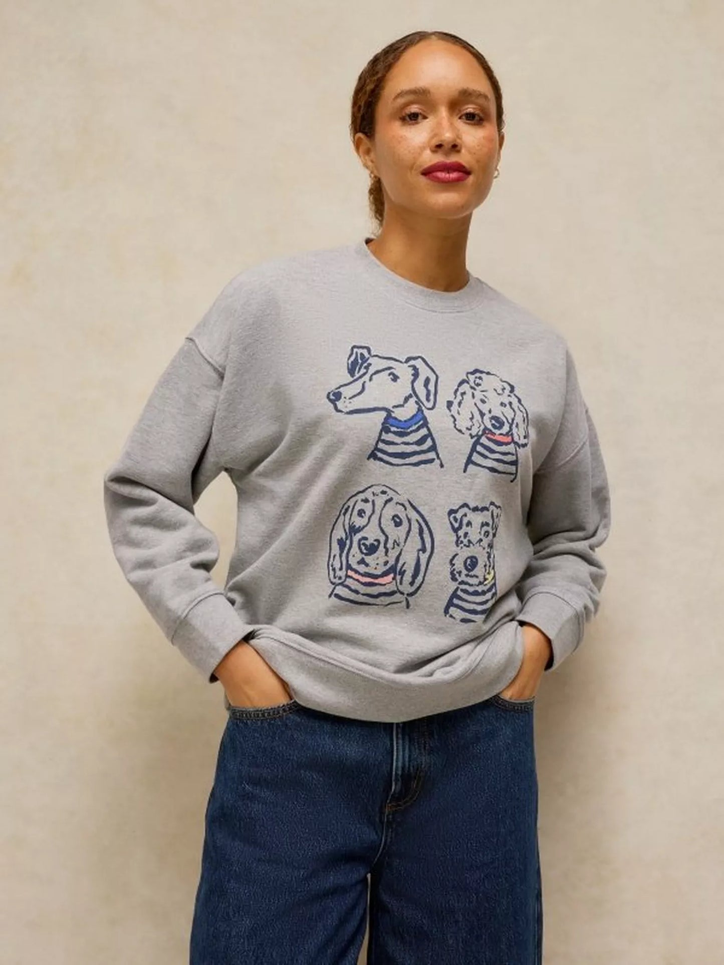 White Stuff Cleo Longline Sweat in Grey Marl