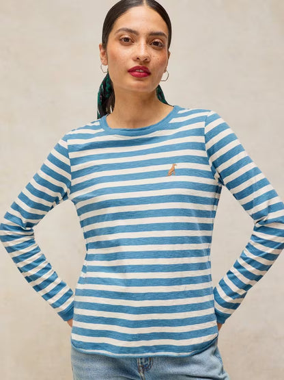 White Stuff Clara Stripe Embroidered Tee in Ivory Multi