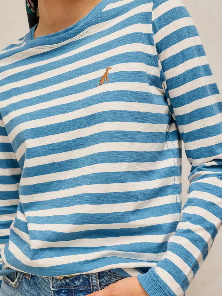 White Stuff Clara Stripe Embroidered Tee in Ivory Multi