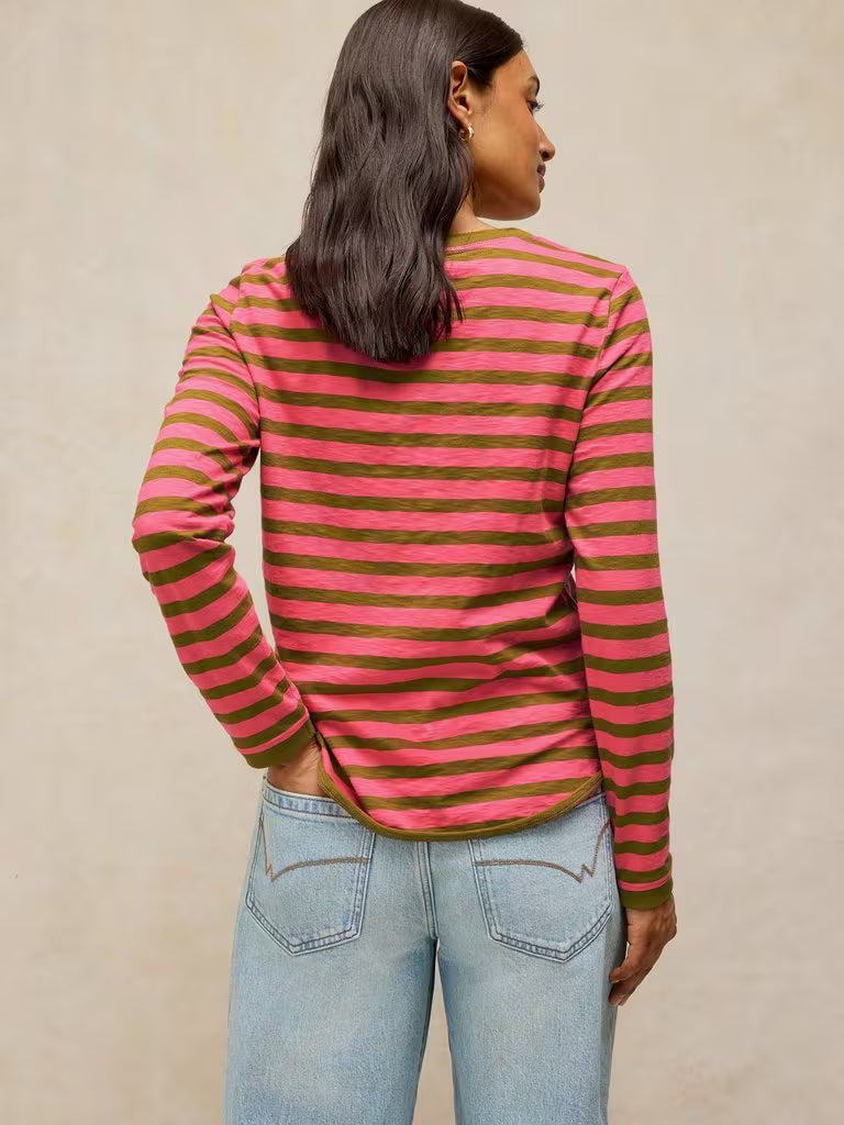 White Stuff Clara Stripe Embroidered Tee in Pink Multi