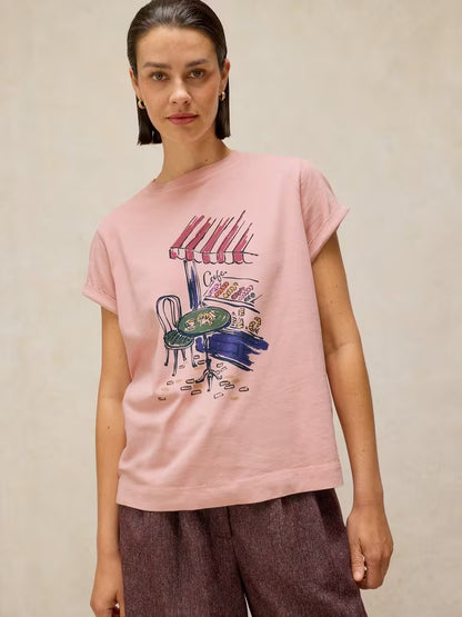White Stuff Gina Graphic Tee in Dusty Pink
