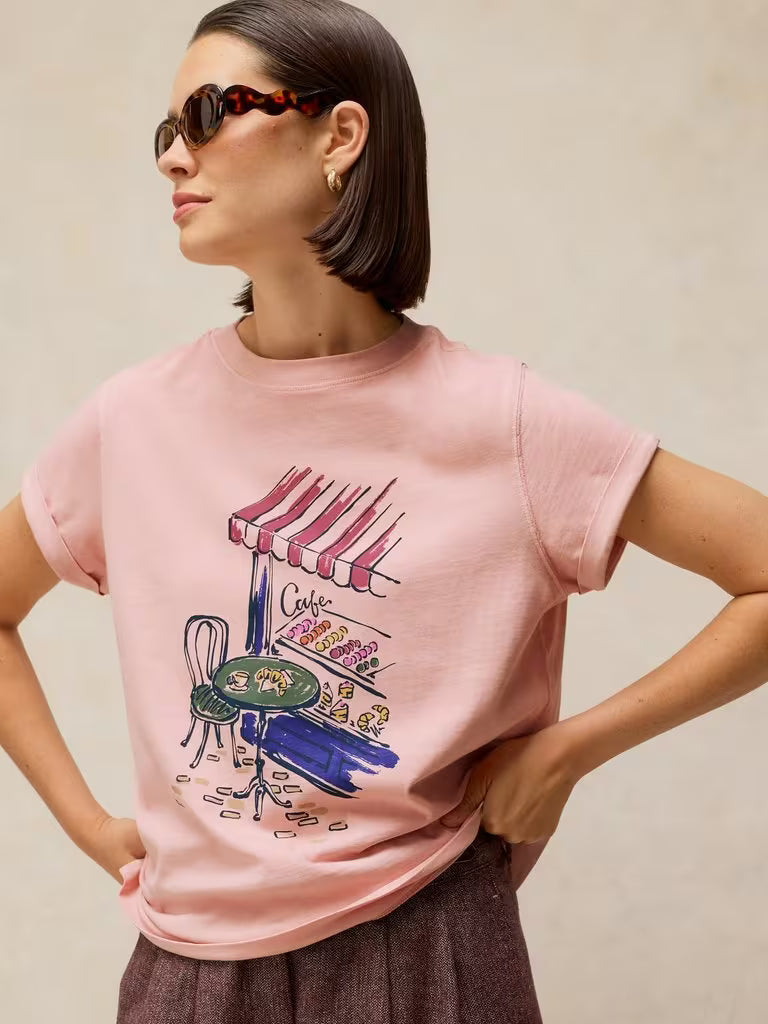 White Stuff Gina Graphic Tee in Dusty Pink