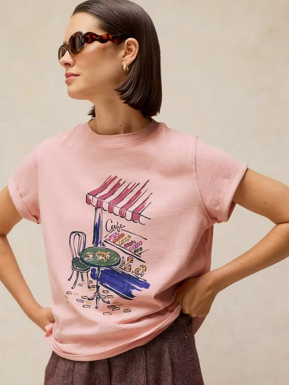 White Stuff Gina Graphic Tee in Dusty Pink